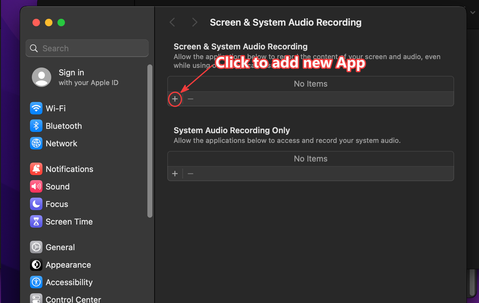 Clicking the + button to add the app again